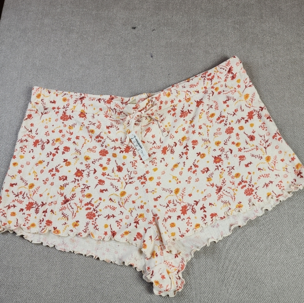 NWT Madewell Pointelle Floral Pajama Drawstring Shorts Size XXL Cream Orange Red